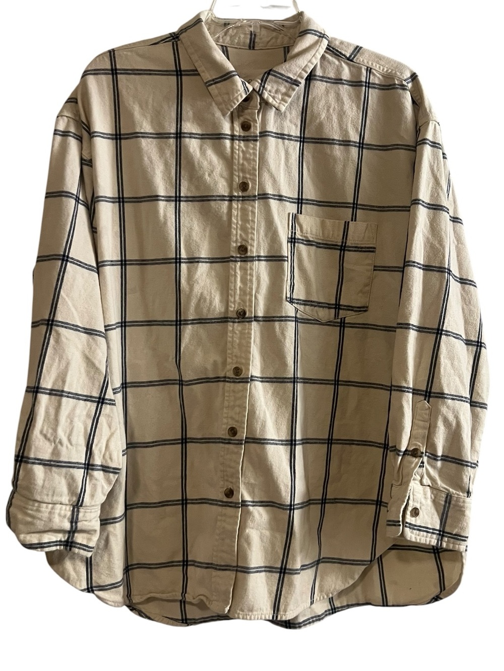 Universal Thread Oversized Plaid Flannel Shirt Cream L 100% Cotton